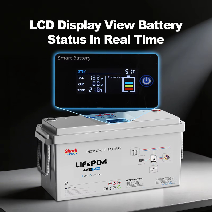 SANDISOLAR LiFePO4 Batterie 12,8V 200Ah mit 2560Wh, Bluetooth, LCD-Display und 100A BMS, Grade-A-Zellen für Wohnmobile, Solar, Off-Grid und Boote - Bild 2
