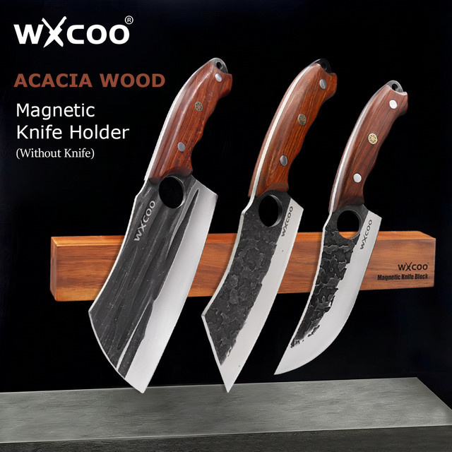 WXCOO Magnetischer Messerhalter aus Akazienholz in Braun, Wandmontage, Breite: 40 cm - Bild 1