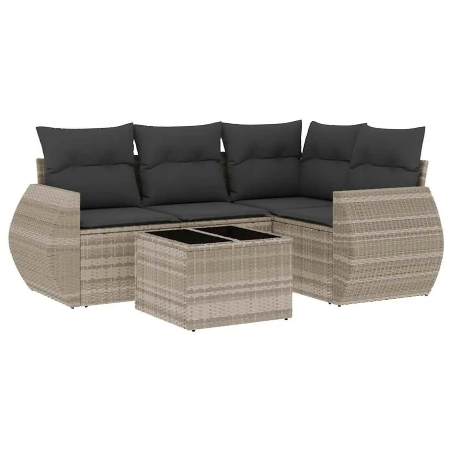 vidaXL 5-teilige Garten-Sofagarnitur in L-Form aus Polyrattan mit Kissen in Hellgrau - Bild 2