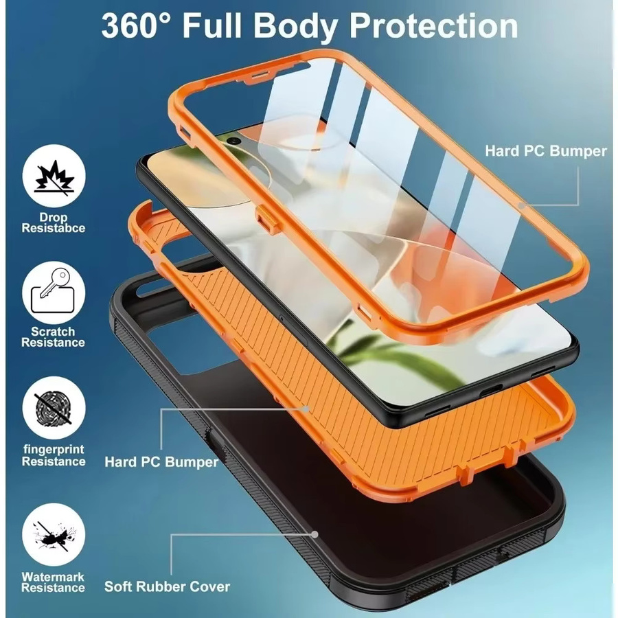 Robuste und stoßfeste Schutzhülle in Militärqualität für Google Pixel 10, 9, 8, Pro, XL, 9A, 8A in Schwarz und Orange - Bild 3