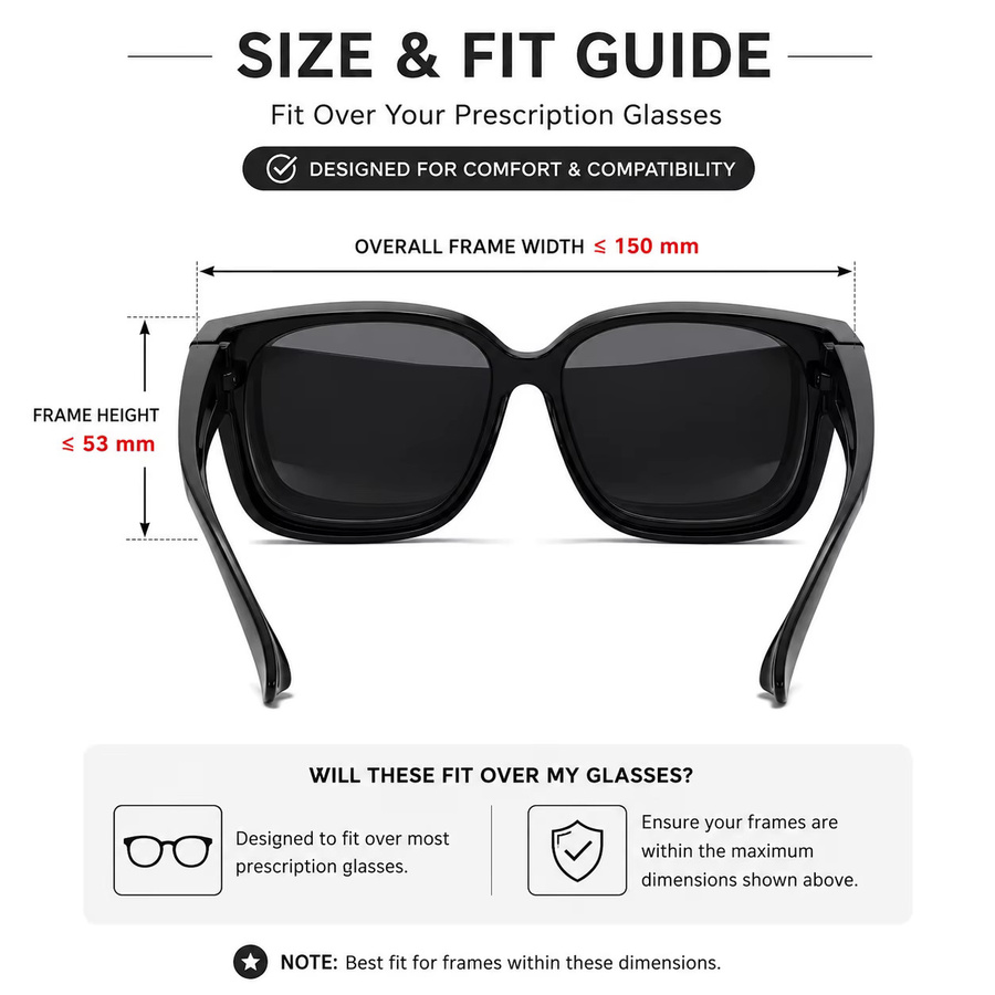 AWGSEE Fitover-Sonnenbrille, Square, Vollrand, Schwarz, Unisex - Bild 3