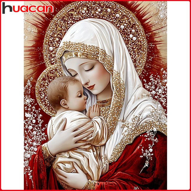 Huacan Diamantmalerei Heilige Mutter Kinder, Diamant-Mosaik Porträt, Bastelset - Bild 1