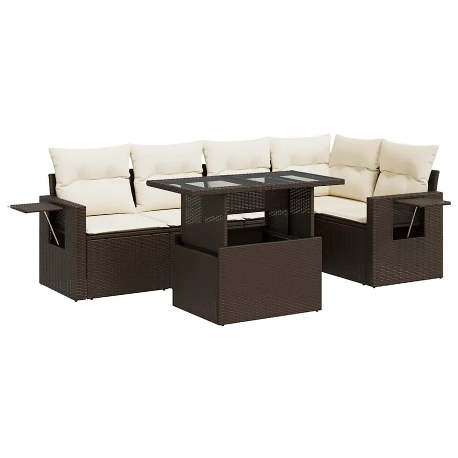vidaXL 6-teilige Garten-Sofagarnitur aus Poly-Rattan in Braun mit Kissen in Cremeweiß - Bild 2