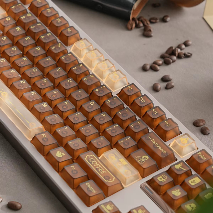 BINYEAE Coffee House Tastenkappen Set, Nebelbraun Transparent, Cherry-Profil aus PC für MX mechanische Tastaturen - Bild 3