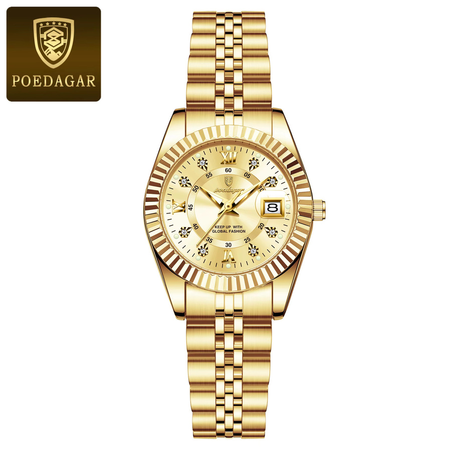 POEDAGAR Armbanduhr Edelstahl, Quarz, Silber, Damen, Datum, Beleuchtung - Bild 6