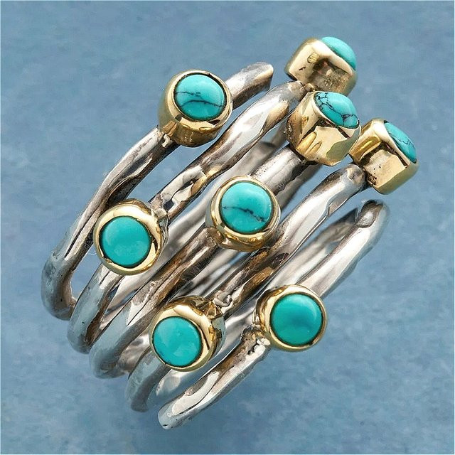 YoYo Ring, Synthetischer Türkis, Mehrschichtig, Damen - Bild 1
