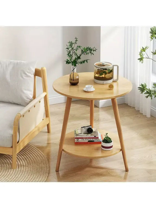 LIUSHADUOLA Nordischer 2-stöckiger Beistelltisch aus Holz, runder Couchtisch in Braun und Schwarz mit 3 Beinen für Wohnzimmer, Schlafzimmer und Balkon - Bild 5