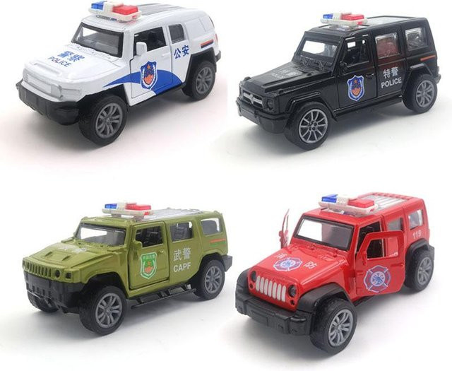 Linyi toy car Polizeiautos, Geländewagen Modelle, 4-teiliges Set, Metall, Schwarz, ab 3 Jahren - Bild 1
