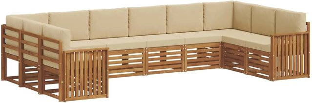 vidaXL Sofagarnitur aus Massivholz Akazie in Natur und Beige, 10-teiliges U-Form Sofa-Set mit Sitz- und Rückenkissen im modernen Latten-Design - Bild 1