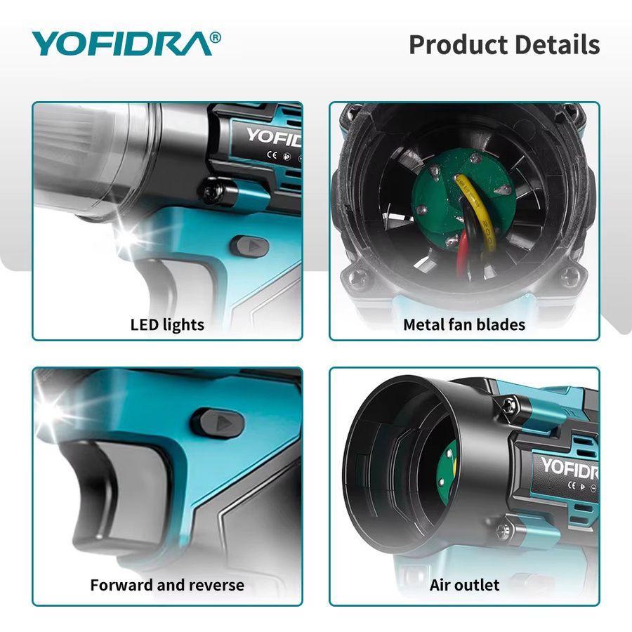 YOFIDRA 2-in-1 Bürstenloser Turbo-Gebläseventilator und Staubsauger mit 80000 RPM für Makita 21V Akku - Bild 6