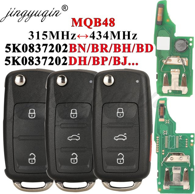VW Auto Fernbedienung Schlüssel 315/434 MHz in Schwarz für Scirocco Passat Jetta Beetle Caddy Multivan Amarok Transporter 5K0837202BJ - Bild 1