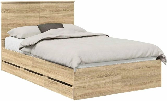 vidaXL Bettrahmen Sonoma-Eiche mit Schubladen, Farbe Braun, B/T/H: 120 x 190 cm, aus Holzwerkstoff - Bild 1