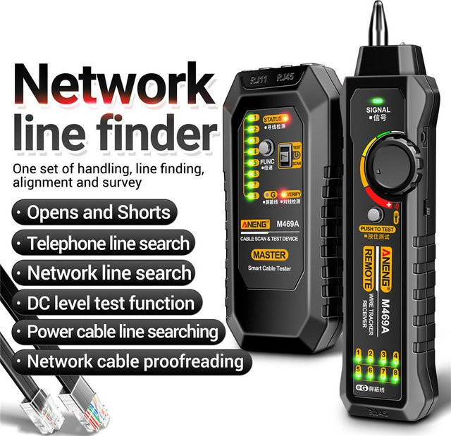 Aideepen Multifunktionaler Leitungsfinder RJ11/RJ45 Kabel-Tracer und Ethernet-Netzwerkkabel-Tester in Schwarz - Bild 1