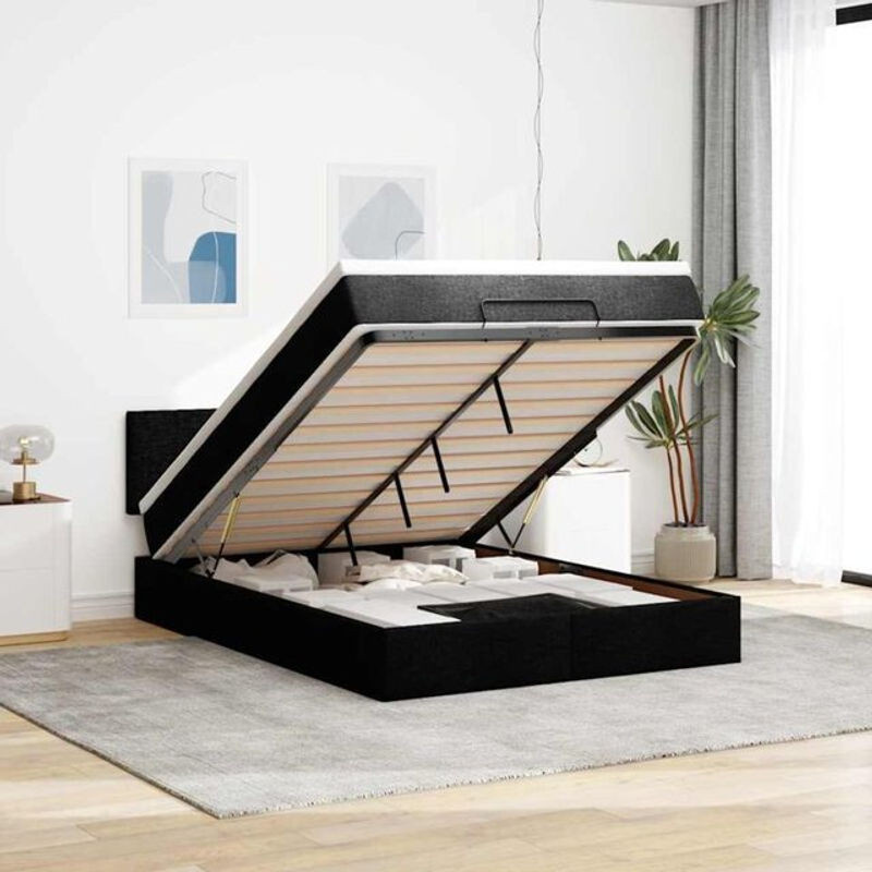 Modernes Polsterbett mit Matratze und LED-Beleuchtung von vidaxl in Schwarz, B/T/H: 140 x 190 x 88 cm - Bild 1