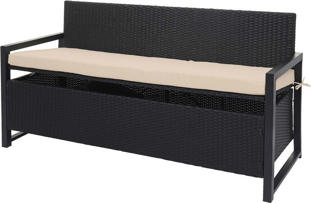 MCW Poly-Rattan 3er Sitzbank F39 als Gartenbank mit Staufach und Sitzkissen, anthrazit und beige - Bild 1
