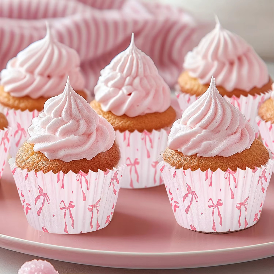 Rosa Schleifenförmige Papier-Cupcake-Halter mit Satinrändern für Hochzeiten, Geburtstage und Jubiläen - Bild 2