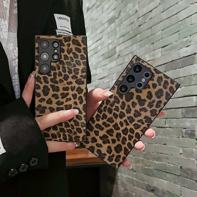 Modische Handyhülle aus künstlichem PU-Leder mit Leopardenmuster für Samsung Galaxy S25, S22 Plus, S25 Edge und S23 Ultra FE in Braun - Bild 1