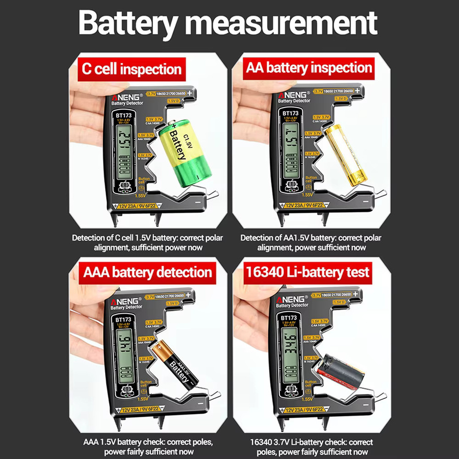 ANENG BT173 Batterie-Gesundheitstester und Universalspannungsdetektor in Schwarz zur Kapazitätsprüfung von 18650 Lithium-Akkus - Bild 4