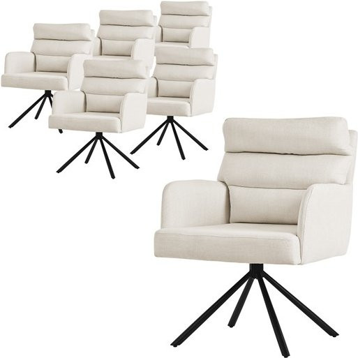 ML-Design Esszimmerstuhl 6er Set Beige drehbar mit Armlehnen aus Samt und Stahl bis 120 kg belastbar - Bild 1