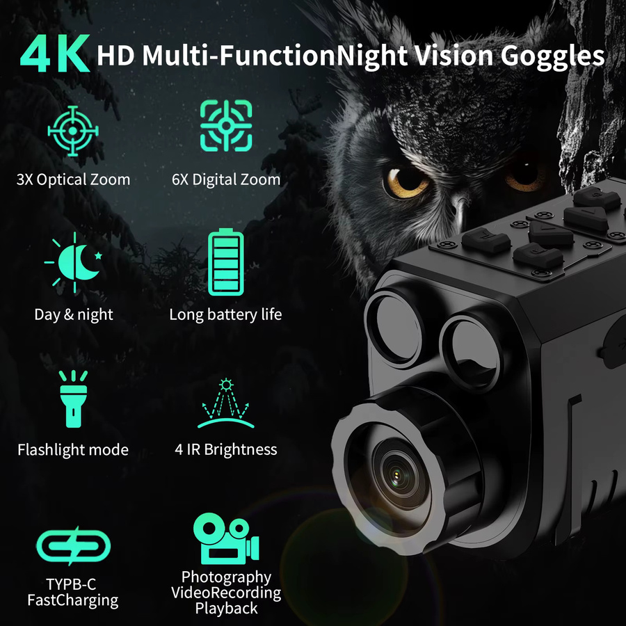 HONDIGI 4K HD Multifunktions-Nachtsichtbrille mit 40 MP Monokular in Schwarz für Jagd und Dschungelabenteuer - Bild 2
