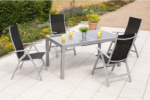 MERXX Gartenmöbelset Carrara für 4 Sitzplätze aus Aluminium und Textil in Schwarz und Silber - Bild 1