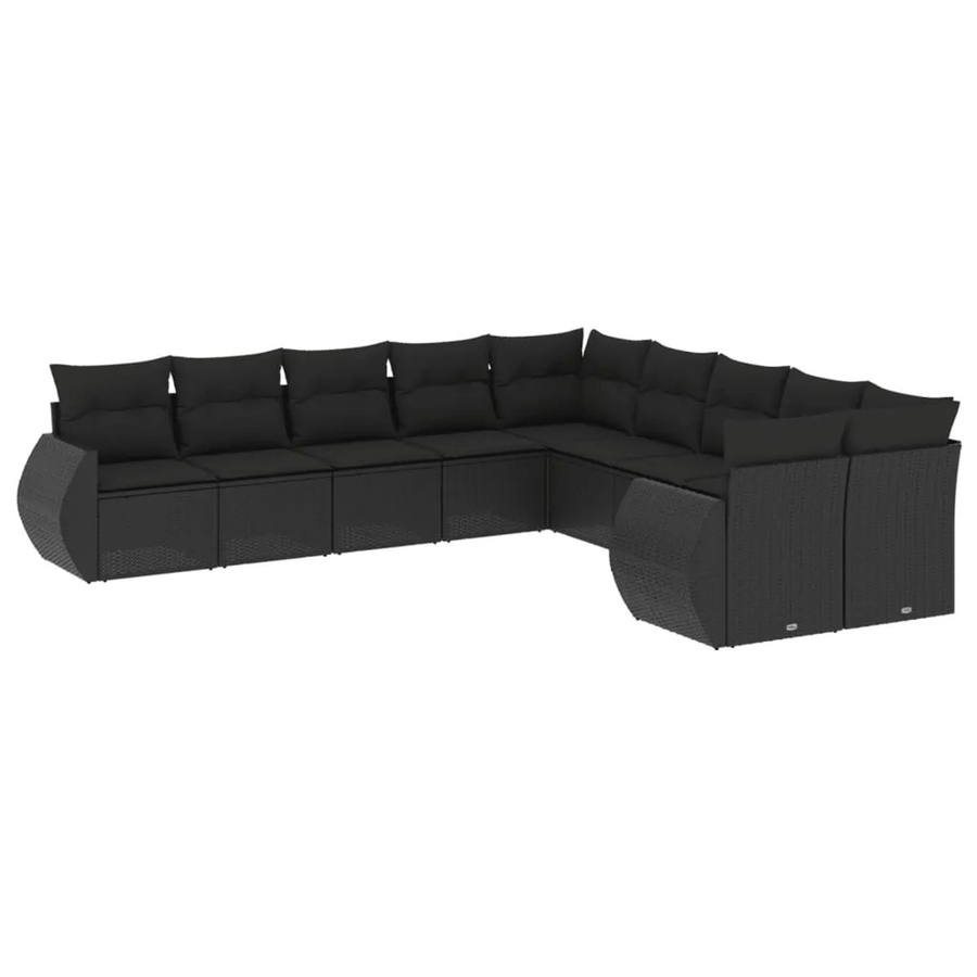 vidaXL 10-teilige Garten-Sofagarnitur aus Polyrattan in Schwarz mit Sitzkissen und Rückenkissen - Bild 2