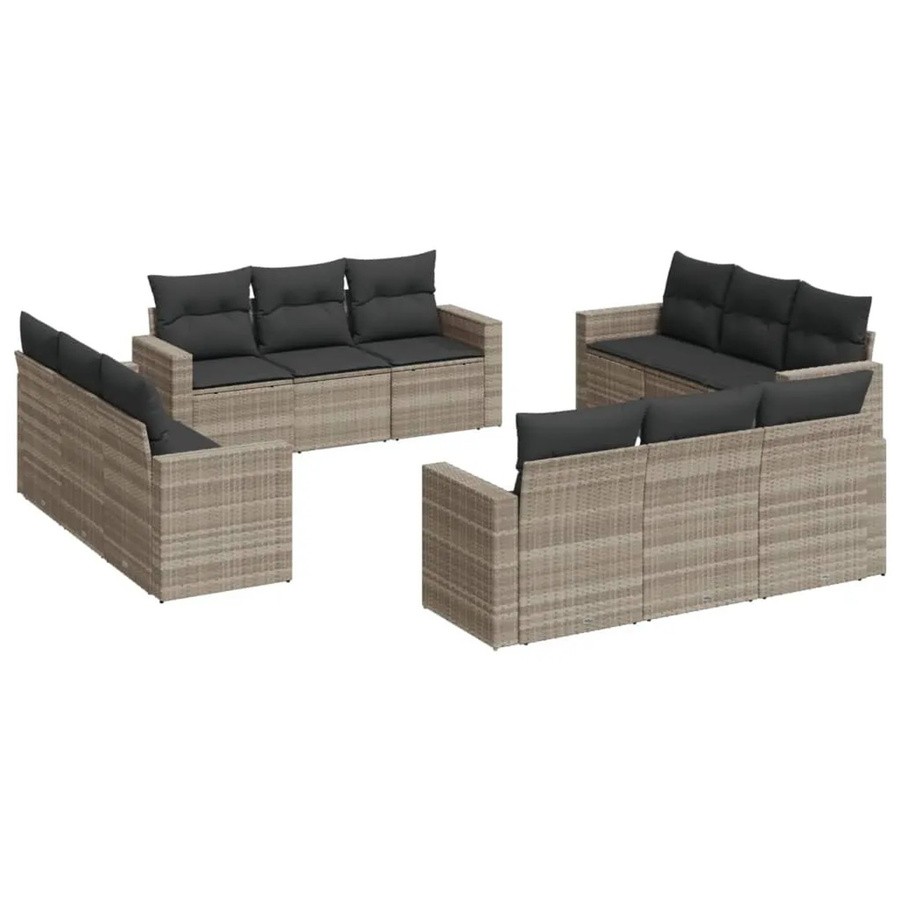 vidaXL 12-tlg Garten-Sofagarnitur aus Poly Rattan mit Kissen in Hellgrau - Bild 2