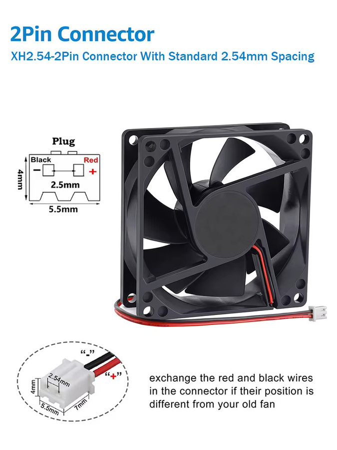 8025 Dual-Ball-Lüfter 80mm Computer-Gehäuselüfter Schwarz B/T/H: 80 x 80 x 25 mm DC 12V 24V 2-Pin - Bild 7