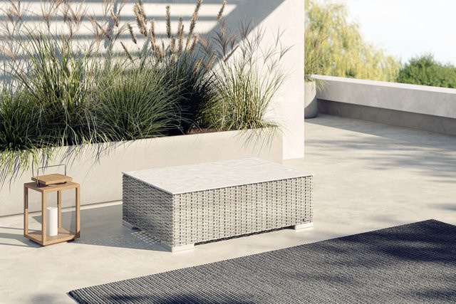 OUTFLEXX Kaffeetisch aus Polyrattan und Glas in Desert-Beige, B/T/H: 94 x 65 x 31 cm - Bild 1