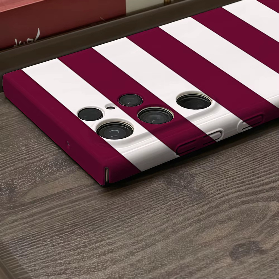 Glänzende Handyhülle mit burgunderroten und weißen Streifen für Samsung Galaxy S25 S24 S23 Ultra Plus A35 A55 HD-Hartschale - Bild 3