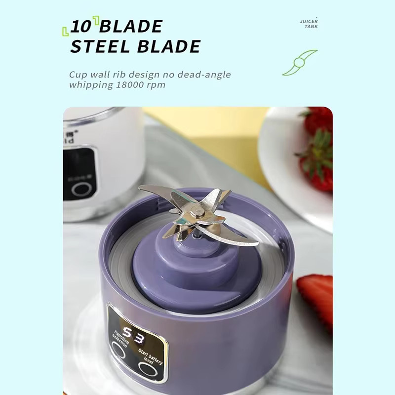 Tragbarer Fruchtentsafter von kawu mit 10 Klingen, 450 ml Fassungsvermögen, 3 Geschwindigkeitsstufen und USB-Aufladung, Mixer und Eiscrusher für Shakes und Smoothies - Bild 3