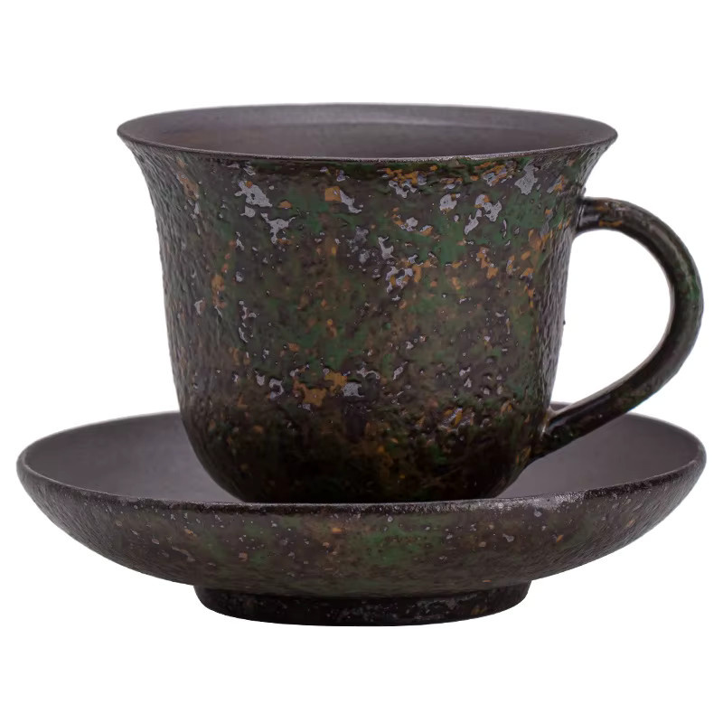 Kreative Keramiktasse mit Untertasse in Mehrfarbig, Retro-Design aus grober Keramik für Kaffee und Tee - Bild 4