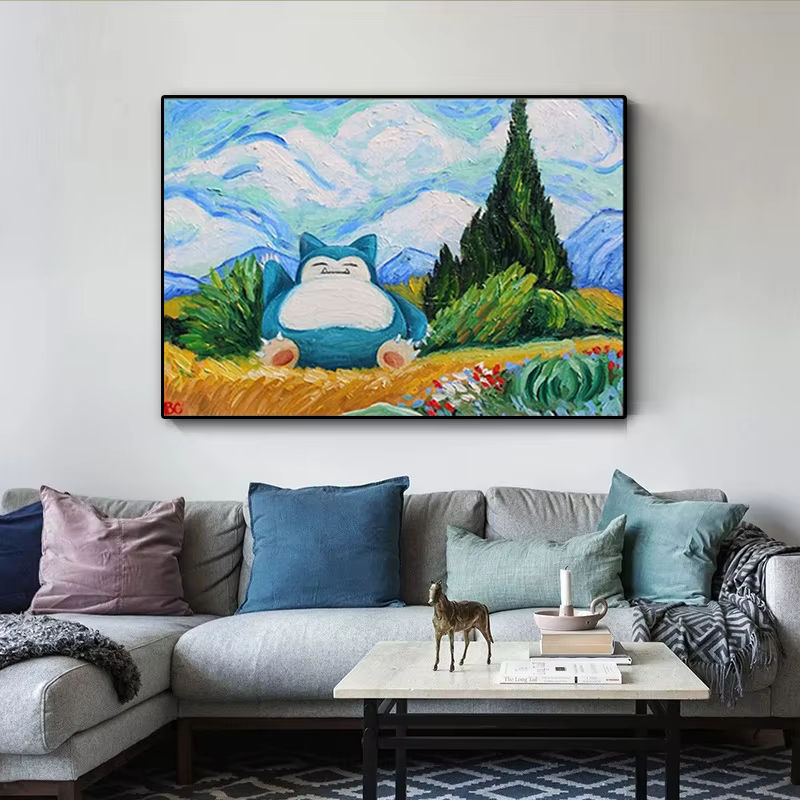 Keeppley Pokemon Snorlax Van Gogh Wandkunst Leinwand im Querformat, mehrfarbiges Poster für Kinderzimmer und Wohnzimmer - Bild 2