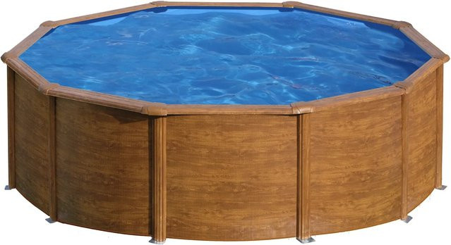 Gre Pacific Rundpool mit Holzoptik in Blau und Braun, Durchmesser: 240 cm, Höhe: 120 cm - Bild 1