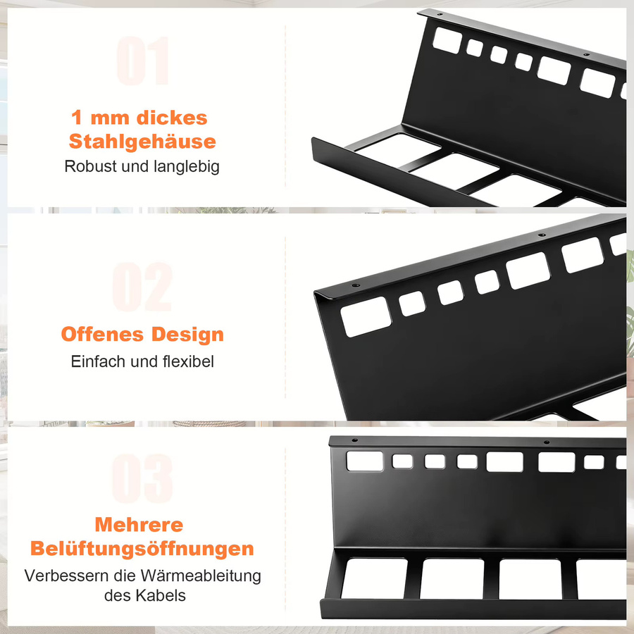 Kabelmanagement-Ablage aus robustem Stahl zur Untertischmontage in Schwarz mit Schraubbefestigung und Kabelbindern für deinen Büro-Computertisch - Bild 6