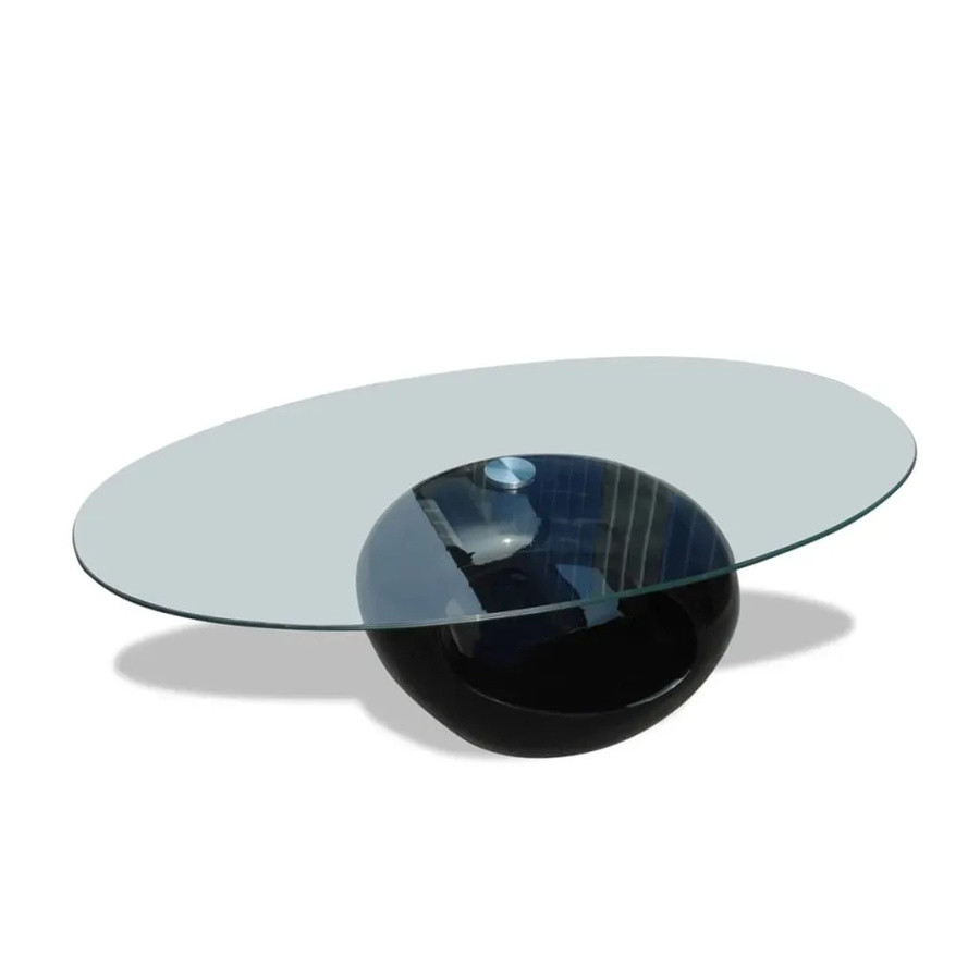 vidaXL Couchtisch mit ovaler Glasplatte in Schwarz Hochglanz, B/T/H: 80 x 65 x 40 cm - Bild 2