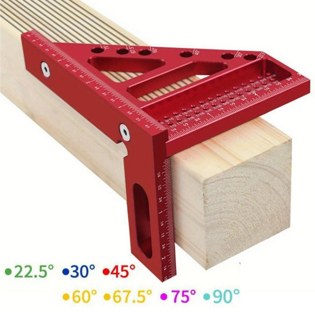 JIGHOLE Quadratischer Winkelmesser aus Aluminiumlegierung in Rot für die Holzbearbeitung mit Passstiften und Gehrung Dreieckslineal - Bild 1