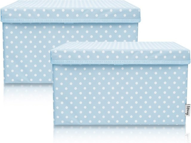 Lifeney Aufbewahrungsbox 2er-Set mit Deckel aus Stoff, Punkte, Blau-Weiß, B/T/H: 37 x 25 x 21 cm - Bild 1