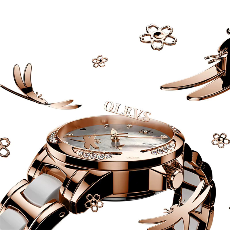 OLEVS Armbanduhr Automatik, Edelstahl, Diamantbesetzt, Damen, wine red - Bild 4
