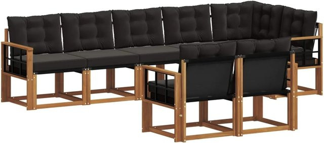 vidaXL Outdoor-Sofagarnitur 8-teilig aus massivem Akazienholz und Textilene in Schwarz und Natur mit Kissen - Bild 1