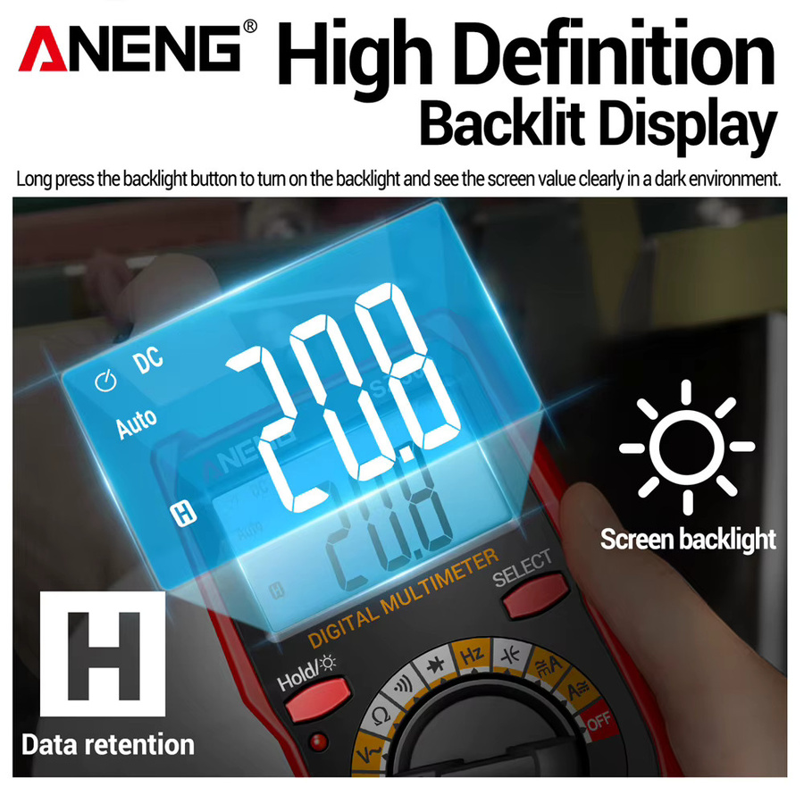 ANENG SZ309 Digitales Multimeter in Rot mit NCV Tester für Strom Widerstand Kapazität und Frequenz (600V AC/DC, 10A) - Bild 3