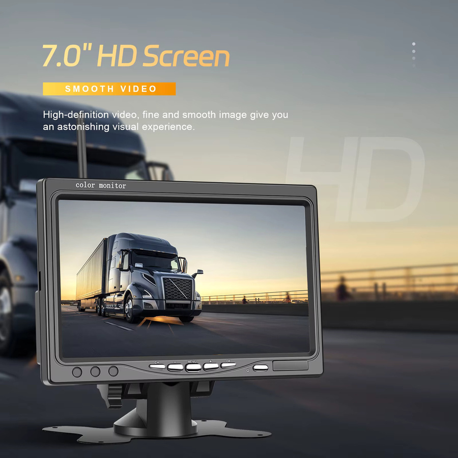Camecho 7 Zoll IPS Auto Monitor mit drahtloser AHD Rückfahrkamera und Nachtsicht in Schwarz für Lkw, Anhänger und Wohnmobile - Bild 2