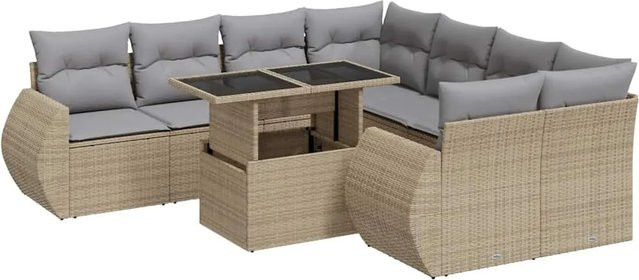 vidaXL 9-tlg. Garten-Sofagarnitur aus Poly-Rattan mit Kissen in Beige-Grau - Bild 1