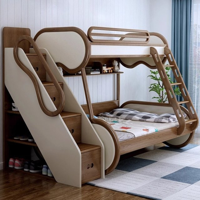 Modernes Luxus-Etagenbett aus Eschenholz von OMGD in Braun, B/T: 150 x 200 cm - Bild 1