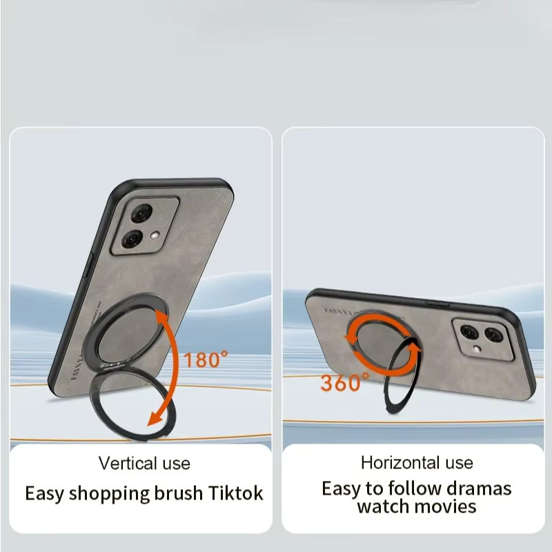 EUCAGR Luxus Handyhülle aus Schaffell und PU Leder für Motorola Moto G84 G54 G22 G24 G14 in Braun mit Standfunktion und stoßfestem TPU-Gehäuse - Bild 2