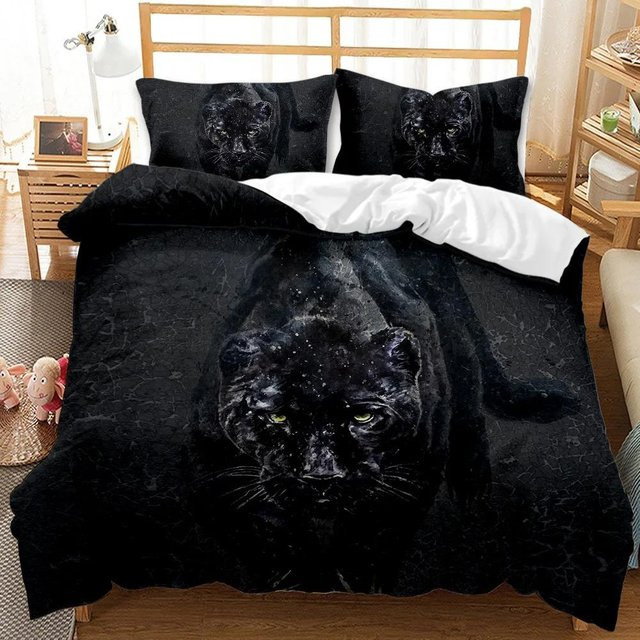 Black Panther Bettwäsche Set für Kinder mit Safari Gepard Motiv in Blau und Schwarz aus Polyester, B/H: 140 x 210 cm - Bild 1