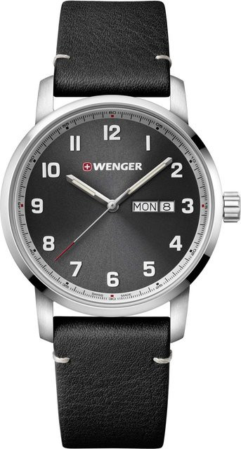 Wenger Analoguhr, Quarz, Edelstahl, Grau, Leder, Unisex - Bild 1