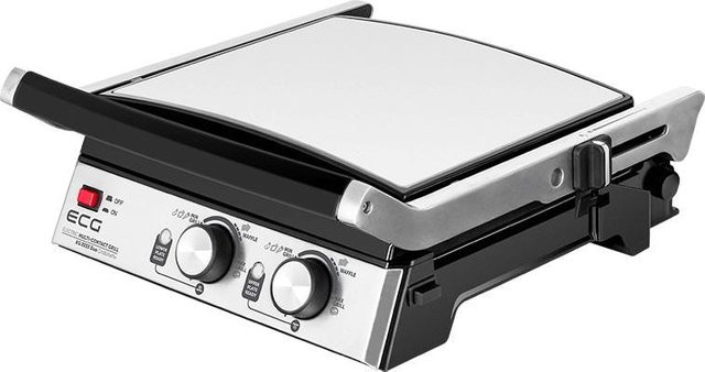 ECG Duo Grill und Waffel Kontaktgrill KG 2033 in Silber aus Edelstahl mit herausnehmbaren Platten - Bild 1