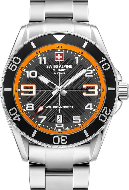 Swiss Alpine Military Herrenuhr, Quarz, Edelstahl, 42 mm, Schwarz, 10 ATM - Bild 1