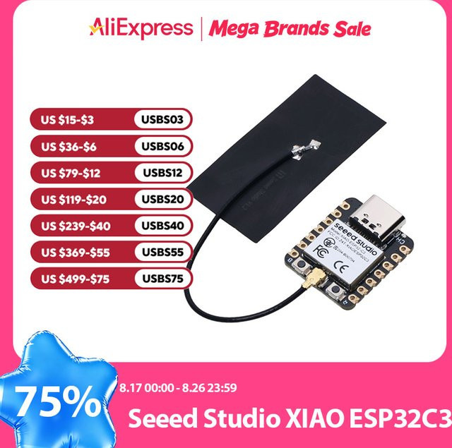 Seeed Studio Xiao ESP32C3 Entwicklungsboard mit WLAN, Bluetooth 5.0 BLE und Antenne in Schwarz - Bild 1